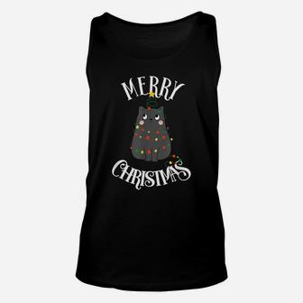 Christmas Cat Annoyed Funny Santa Hat & X-Mas Light Cat Gift Unisex Tank Top | Crazezy