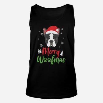 Christmas Dog Boston Terrier Merry Woofmas Gift Sweatshirt Unisex Tank Top | Crazezy CA