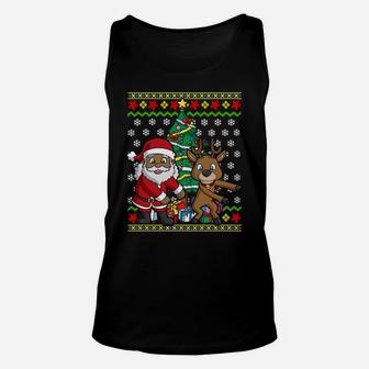 Christmas Flossing African American Santa Claus Reindeer Sweatshirt Unisex Tank Top | Crazezy