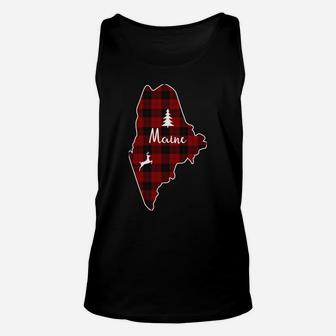 Christmas Gift For Mom Dad Red Plaid Deer Tree Maine State Sweatshirt Unisex Tank Top | Crazezy CA