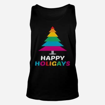 Christmas Happy Holigays Lgbtq Rainbow Gay Design Unisex Tank Top | Crazezy