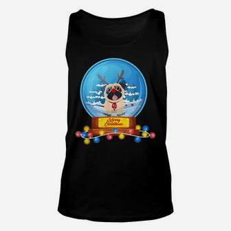 Christmas Pug Snow Globe Tshirt Funny Dog Lover Gift Unisex Tank Top | Crazezy