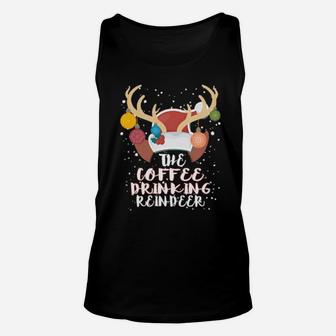 Coffee Drinking Reindeer Group Matching Family Costume Xmas Unisex Tank Top - Monsterry DE