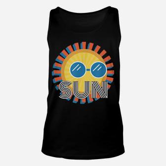 Cool 70S And 80S Sun With Sunglasses Design Unisex Tank Top - Monsterry