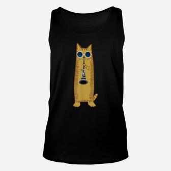 Cool Cat Playing The Clarinet Design Hippy Hipster Kitty Unisex Tank Top | Crazezy UK