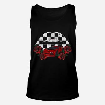 Cool Checkered Lips Kiss Red Rose Flower Car Racing Party Unisex Tank Top | Crazezy UK