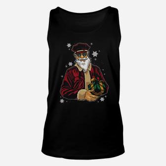 Cool Santa Police Officer Giving Gift On Xmas Unisex Tank Top - Monsterry
