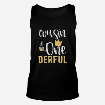 Cousin of Mr Onederful 1st Birthday First One-Derful Unisex Tank Top - Seseable