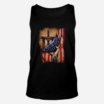 Cross Christ American Flag Pride Hand Jesus Lover Gift T-shirt Unisex Tank Top - Thegiftio UK