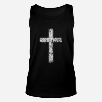 Cross Distressed Style Inspirational Christian Unisex Tank Top | Crazezy