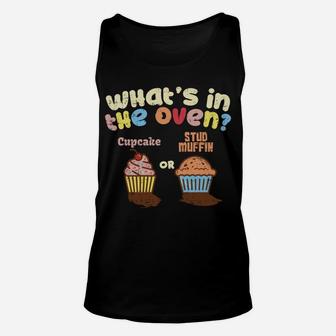 Cupcake Or Stud Muffin Pregnancy Announcement Gender Reveal Unisex Tank Top | Crazezy
