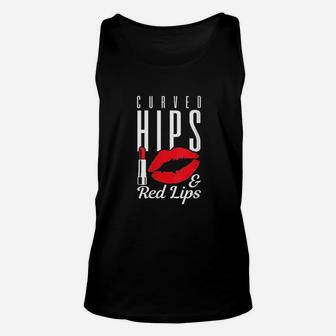 Curved Hips N Red Lips Makeup Lover Curvy Beauty Gift Unisex Tank Top | Crazezy CA