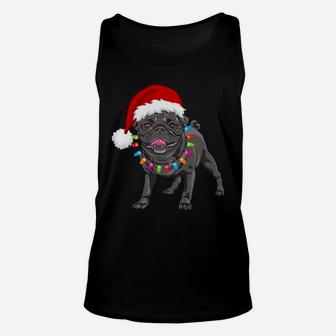 Cute Black Pug Christmas Tree Lights Santa Dog Xmas Funny Unisex Tank Top | Crazezy