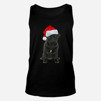 Cute Black Pug Shirt Santa Hat Image Funny Christmas Gift Unisex Tank Top | Crazezy