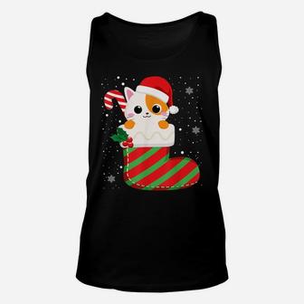 Cute Cat Christmas Sock Candy Cane Xmas Kittens Lovers Unisex Tank Top | Crazezy
