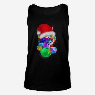 Cute Cat Colorful Funny Santa Hat Christmas Ball Costume Unisex Tank Top | Crazezy DE