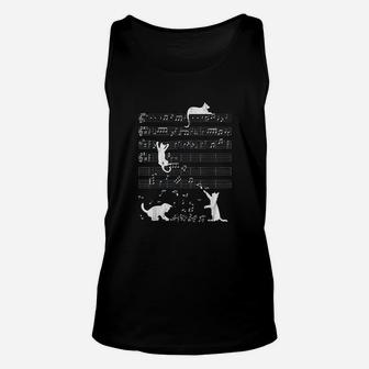 Cute Cat Distressed Music Notes Kitty Piano Musician Unisex Tank Top | Crazezy