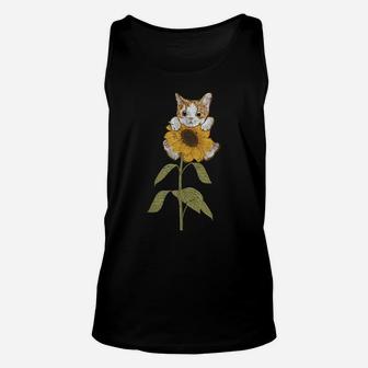Cute Cat Florist Beautiful Yellow Flower Floral Sunflower Unisex Tank Top | Crazezy DE