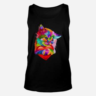 Cute Cat Gift For Kitten Lovers Colorful Art Kitty Adoption Unisex Tank Top | Crazezy