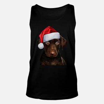 Cute Chocolate Lab Santa Hat Image Funny Dog Christmas Gift Unisex Tank Top | Crazezy