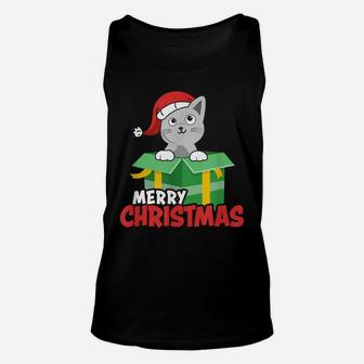 Cute Christmas Cat Santa Cat Lovers Merry Xmas Design Unisex Tank Top | Crazezy