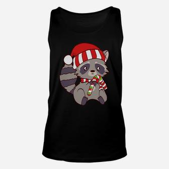 Cute Christmas Raccoon Candy Cane Tees Sweatshirt Unisex Tank Top | Crazezy UK