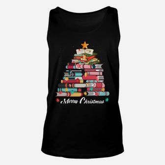 Cute Christmas Tree Books Clothing Book Lover Gifts Holiday Sweatshirt Unisex Tank Top | Crazezy