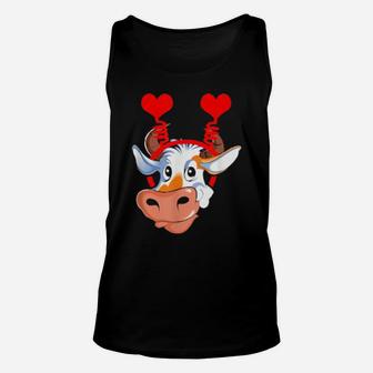 Cute Cow With Heart Head Boppers Headband Valentines Day Unisex Tank Top - Monsterry