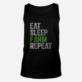 Cute Farmer Farming Funny Gift Eat Sleep Farm Repeat Unisex Tank Top | Crazezy