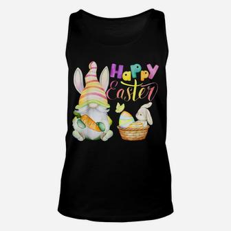 Cute Gnome & Bunny Rabbit Colorful Lettering Happy Easter Unisex Tank Top | Crazezy CA