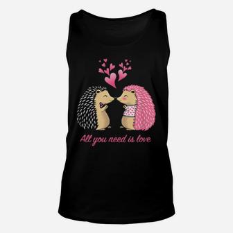 Cute Hedgehogs Kissing Valentine's Day For Her Unisex Tank Top - Monsterry AU