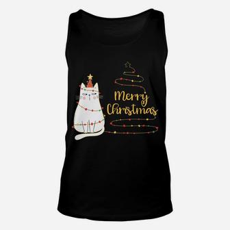 Cute Holiday Cat Tree "Merry Christmas" Cat Lovers Unisex Tank Top | Crazezy