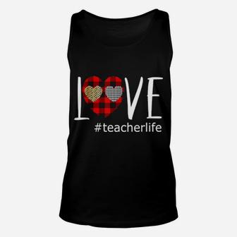 Cute Love Teacher Life Buffalo Plaid Heart Valentines Day Unisex Tank Top - Monsterry