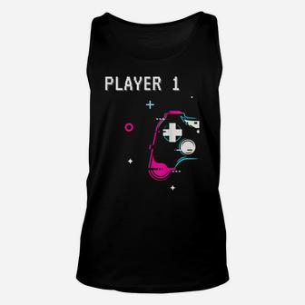Cute Player 1 Player 2 Matching Couple Tshirt Gamer Unisex Tank Top | Crazezy UK