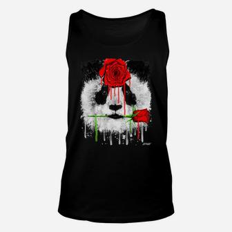 Cute Red Rose Flower And Panda Animal Graphic Gift Idea Unisex Tank Top | Crazezy AU