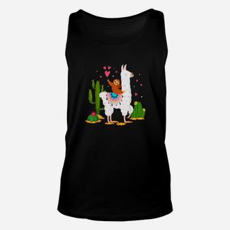 Cute Sloth Riding Llama Cactus Love Valentine Unisex Tank Top - Monsterry