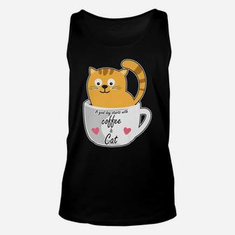 Cute Smiling Coffee Cat Funny Caffeine Lovers Unisex Tank Top | Crazezy