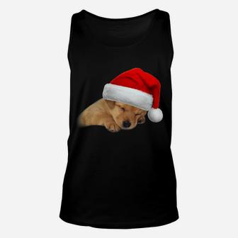Cute Yellow Lab Puppy Shirt Dog Santa Hat Christmas Gift Unisex Tank Top | Crazezy