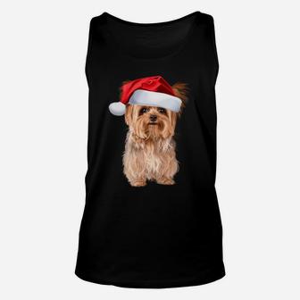 Cute Yorkshire Terrier Santa Hat Yorkie Puppy Christmas Gift Sweatshirt Unisex Tank Top | Crazezy