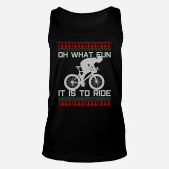 Cyclist Gift - Oh What Fun Ugly Christmas Cycling Road Bike Unisex Tank Top | Crazezy