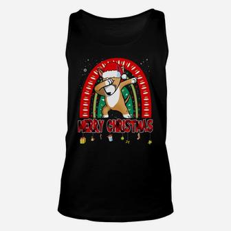 Dabbing Bull Terrier Dog Boho Rainbow Funny Merry Christmas Sweatshirt Unisex Tank Top | Crazezy