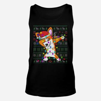 Dabbing Corgi Christmas Lights Ugly Xmas Sweater Party Gifts Unisex Tank Top | Crazezy