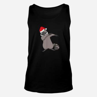 Dabbing Raccoon With Santa Claus Hat Unisex Tank Top | Crazezy UK
