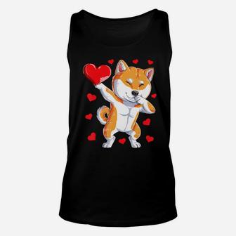 Dabbing Shiba Inu Heart Valentines Day Men Women Dog Lover Unisex Tank Top - Monsterry CA