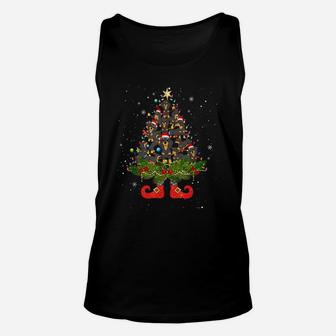 Dachshund Christmas Tree Lights Funny Santa Hat Dog Lover Unisex Tank Top | Crazezy