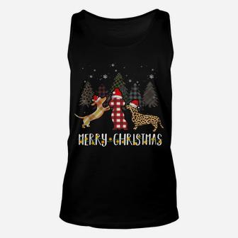 Dachshund Merry Christmas Cute Plaid Leopard Doxie Dog Unisex Tank Top | Crazezy