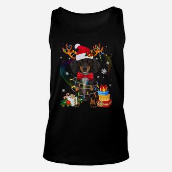 Dachshund Reindeer Christmas Lights Funny Dog Xmas Gift Unisex Tank Top | Crazezy