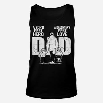 Dad A Sons First Hero Daughters First Love Father's Day Gift Unisex Tank Top | Crazezy AU