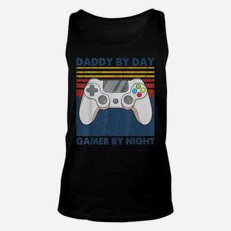 Daddy By Day Gamer By Night Funny Dad Jokes Gaming Vintage Unisex Tank Top | Crazezy