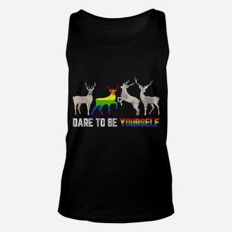 Dare To Be Yourself Elk Lgbt-Q Gay Pride Christmas Gifts Unisex Tank Top | Crazezy